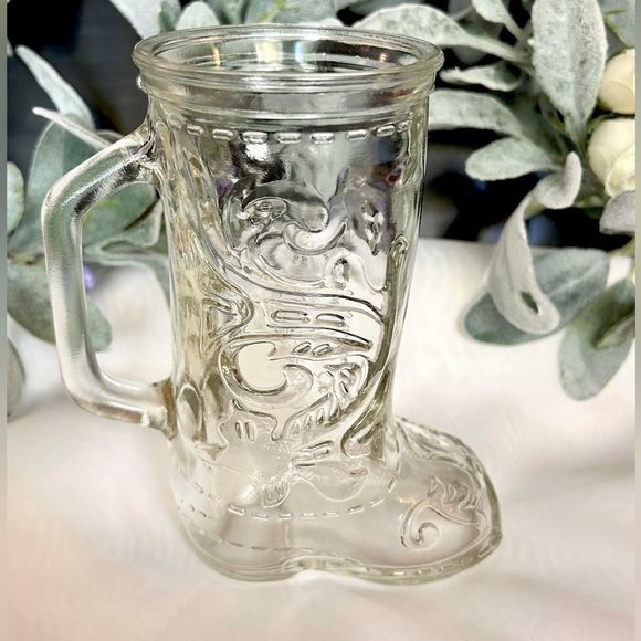 Other - Tall Glass Mug Vintage Cowboy Cowgirl mug with handles Clear glass. Milk Mug